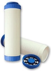 Empty refillable water filter cartridges on white background
