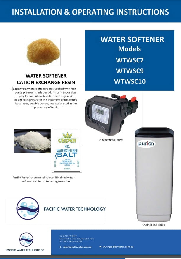 Water Softener Installation & Operating Instructions